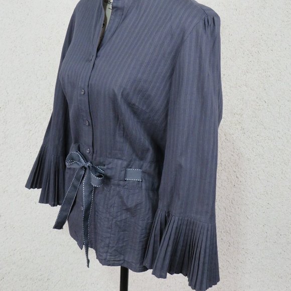 Autograph* Women's Long Sleeve Ruffled Cuffs Button Down Belt Tie Blouse~ Size M - Picture 2 of 9
